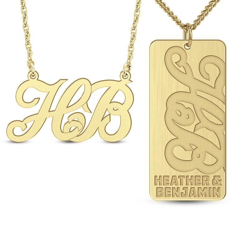 Personalized initial and dog tag couples necklaces