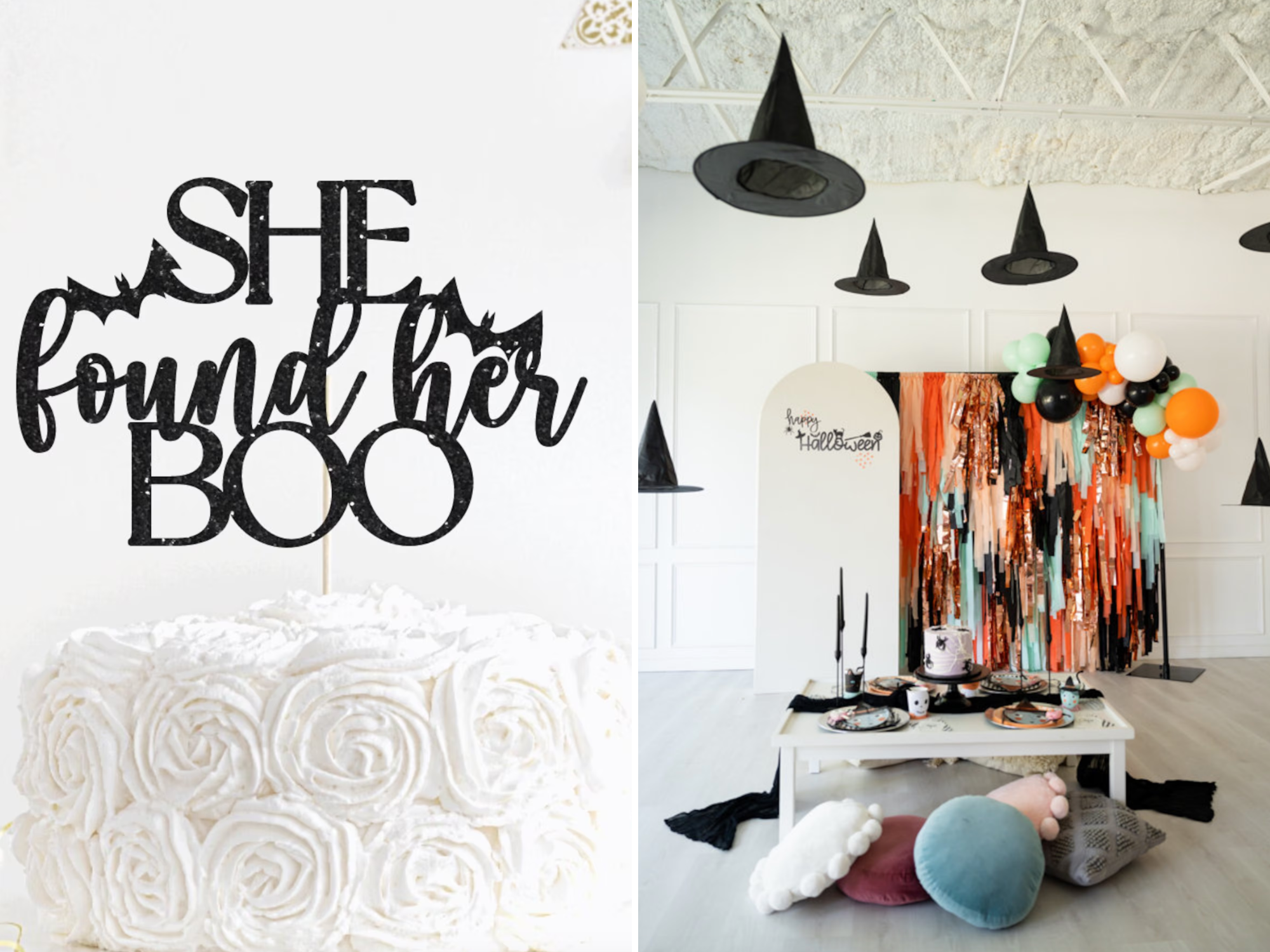 Collage of two halloween bridal shower decoration ideas 
