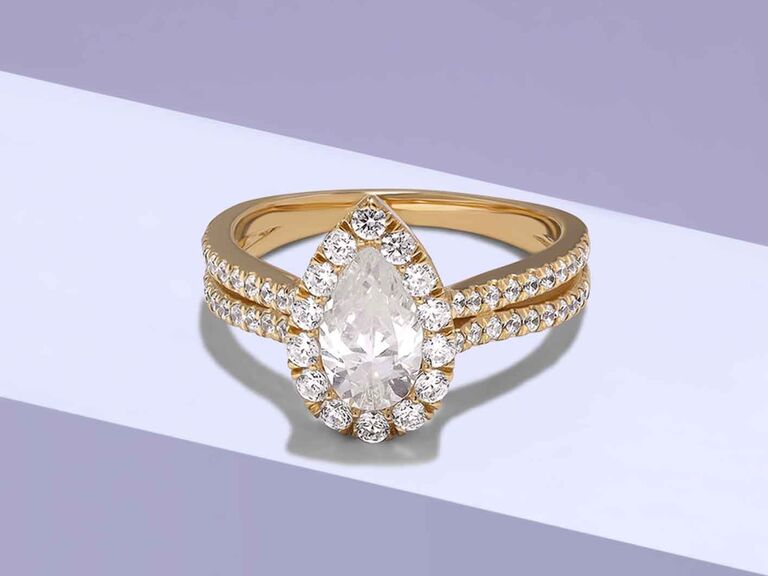  pear engagement ring with and double diamond-embellished band