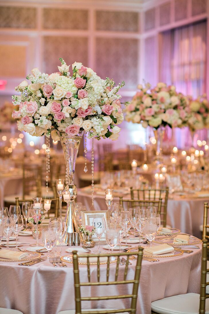 Tall Blush and Ivory Centerpieces with Jewels
