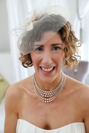 Whimsical Birdcage Veil Fascinator with Pearl Jewelry