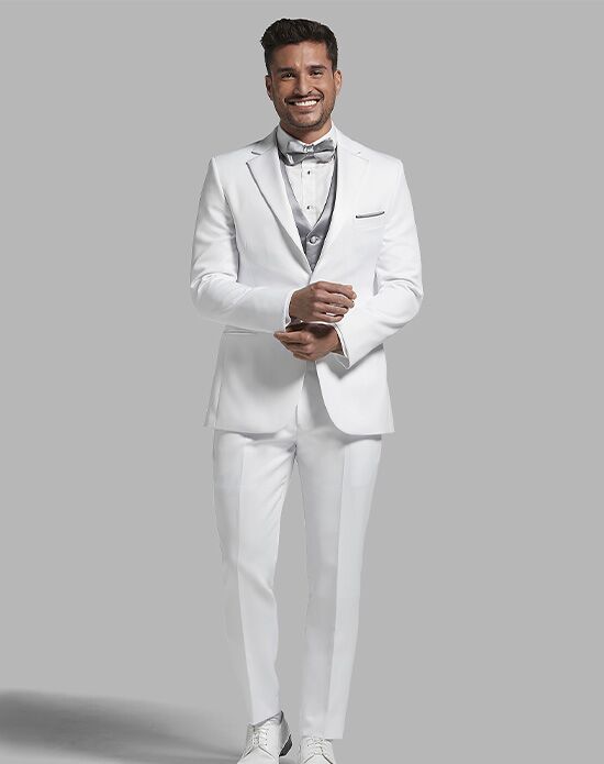MEN’S WEARHOUSE Pronto Uomo White Notch Lapel Suit White Tuxedo - 1