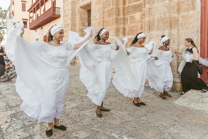 South American Wedding Celebration Dancers in Cartagena, Colombia