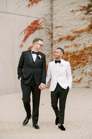 Grooms in Black-and-White Tuxes for Formal Wedding