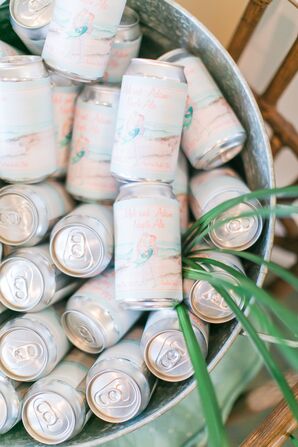 Personalized Beer Can Labels with Retro Nautical Watercolor Illustration