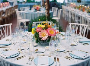 Enchanted-Garden-Themed Colorful Low Centerpiece, Blue Table