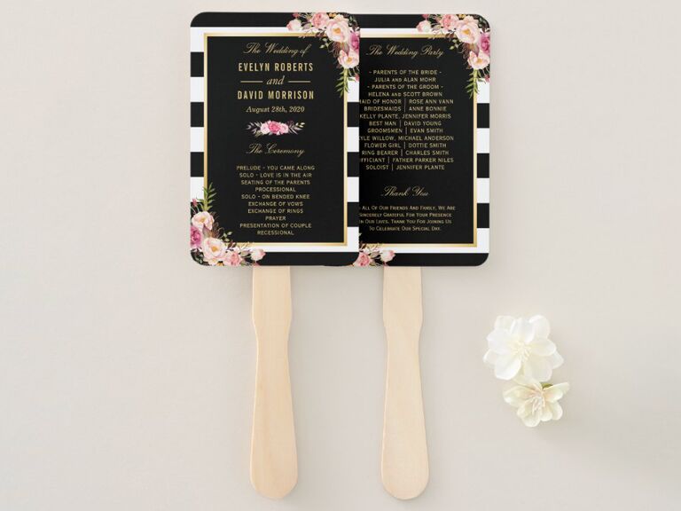 CardHunter floral black and white wedding program fan