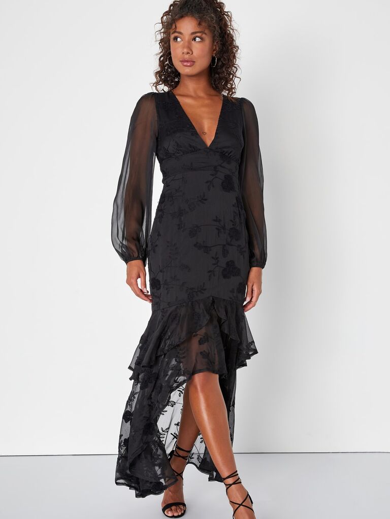 Lulus black floral gothic bridesmaid dress