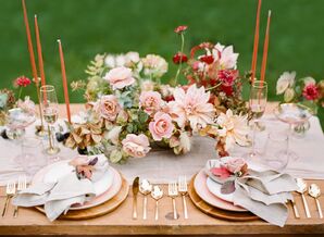 Romantic Centerpiece with Grasses, Fall Leaves, Peonies and Dahlias