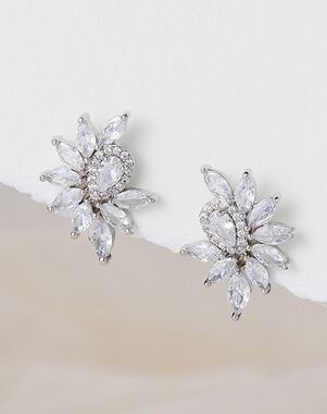 AW Bridal AW BRIDAL Wedding Earrings for Brides Marquise Cubic Zirconia Cluster Earrings for Women Bridal Earrings for Wedding Stud Earrings (Silver) Silver