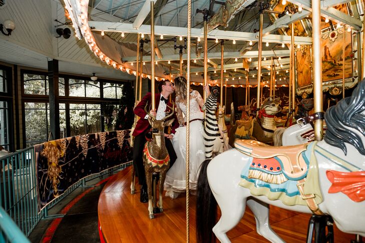 Modern Bride and Groom on Carousel