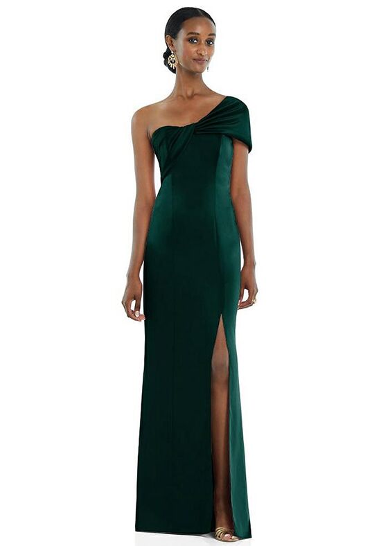 Dessy Group Twist Cuff One-Shoulder Princess Line Trumpet Gown - 3100 One Shoulder Bridesmaid Dress - 1