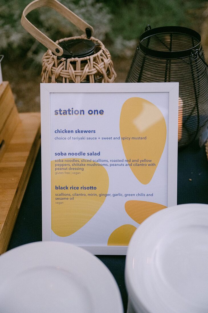 Food Station Menu for Outdoor California Wedding With Yellow Designs