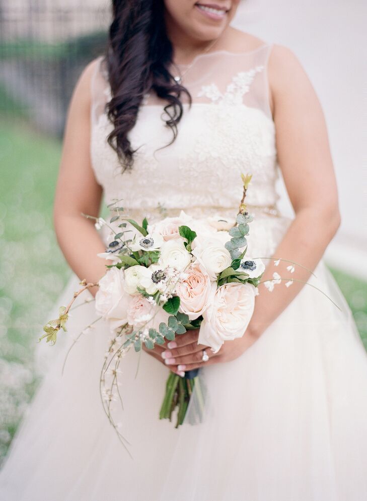 Romantic Bouquet with Blush Garden Roses, Anemones and Ranunculus