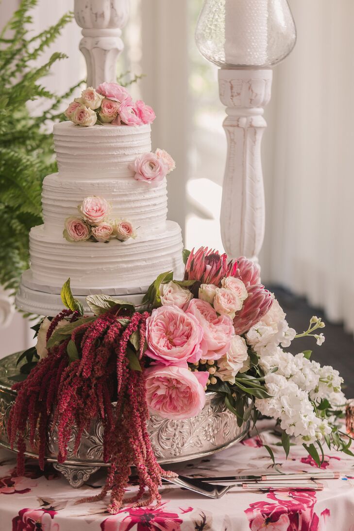 Three Tier Pink and White Wedding Cake