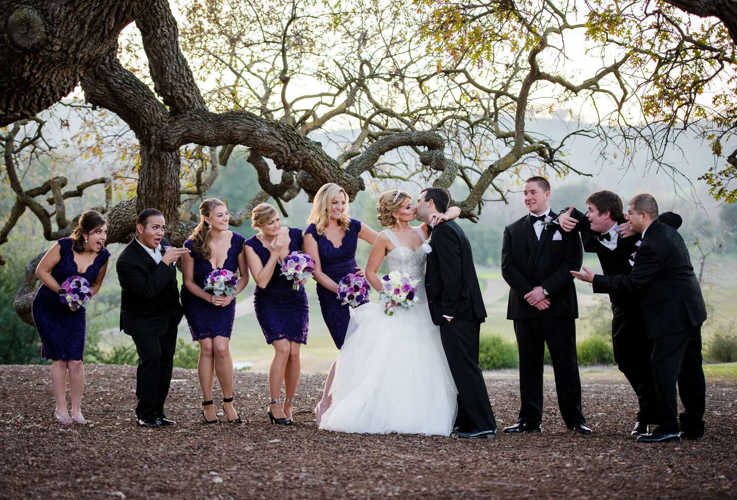 Purple Dresses and Black Tuxedos