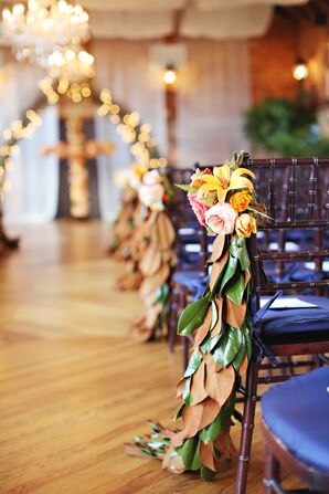 Cascading Magnolia Leaf Garland Aisle Markers