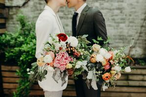 Bouquets with Mixed Greenery, Ranunculus, Peonies and Tulips