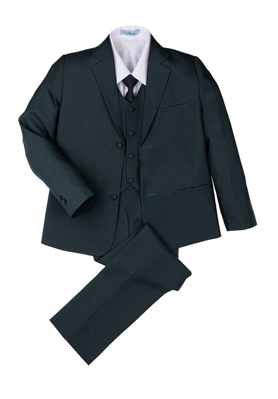 Little Tuxedos "Mason" Kids Hunter Green Suit (5-Piece Set) Flower Girl Dress and Ring Bearer Outfit - 1