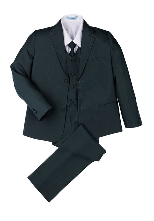 Little Tuxedos "Mason" Kids Hunter Green Suit (5-Piece Set) Flower Girl Dress and Ring Bearer Outfit - 5