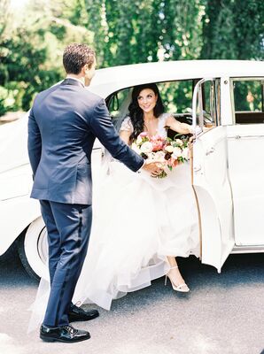 The Bride Arrived at The Church for the Wedding Ceremony in a Vintage Rolls-Royce