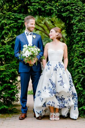 white dress with blue flowers