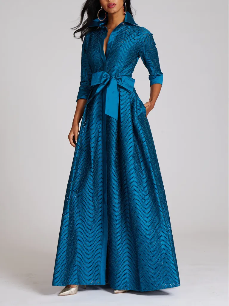 Blue Chevron Pattern Eyelet Gown for grandmother of the groom