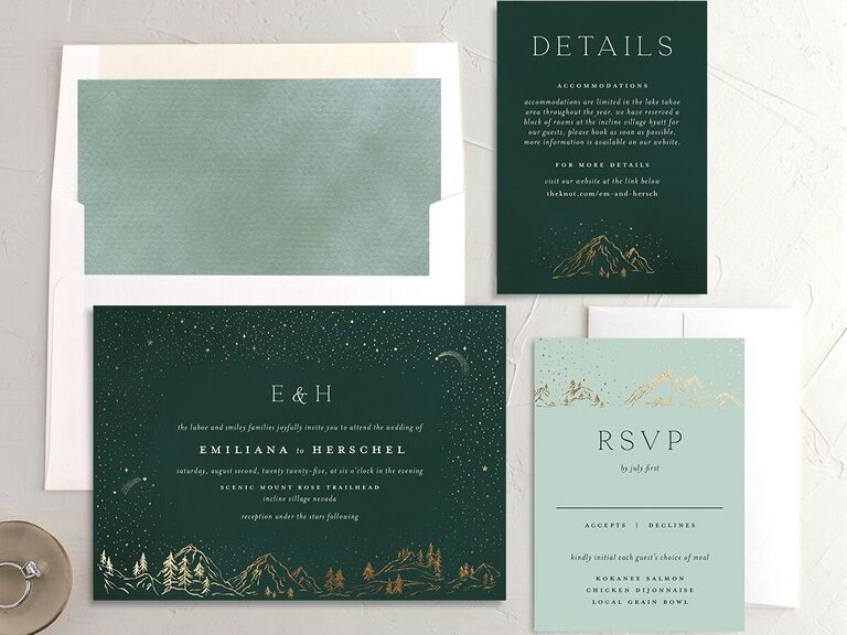 Foil mountain landscape affordable wedding invitation set