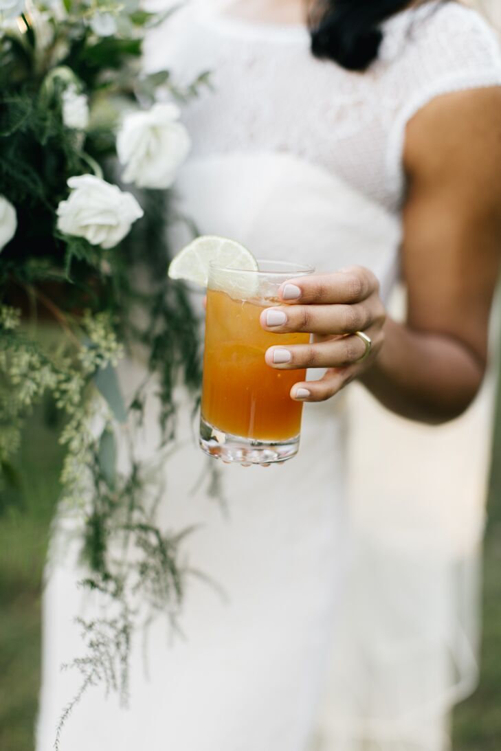 The couple's signature cocktails included Heather's, Dark 'n Spicy, a play on the dark and stormy but with Jamaican allspice flavoring, playing to her Jamaican heritage, and Robert's Old Fashioned and Manhattan combination.