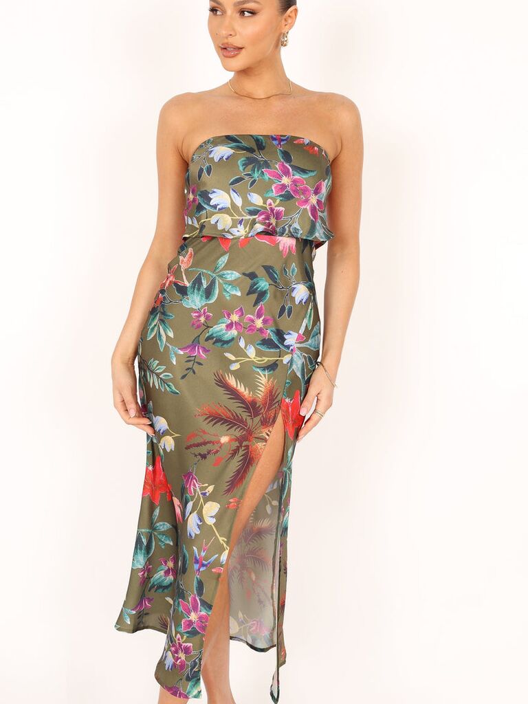 Strapless wedding guest cocktail dress from Petal + Pup