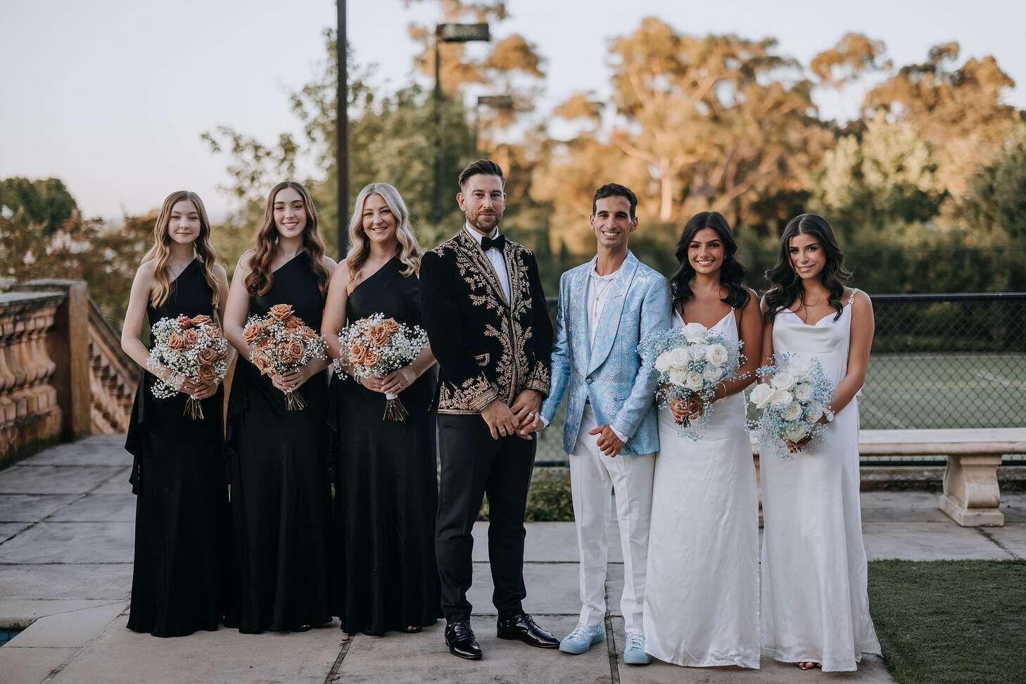 Groomsmaids in Black and White With Grooms in Versace and Tom Ford