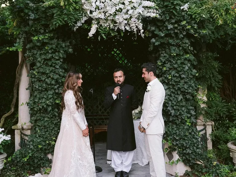 White Floral Installation for Backyard Wedding