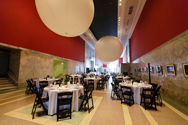 Red Reception Space With White Circular Lights