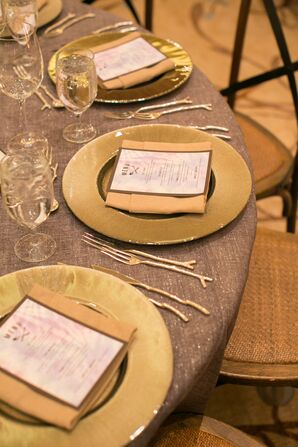 Gold Chargers and Twig-Inspired Flatware