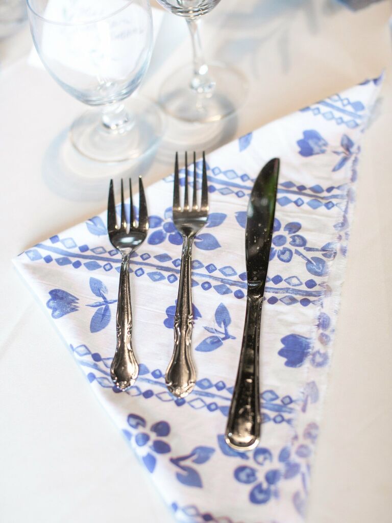 blue and white patterned napkin