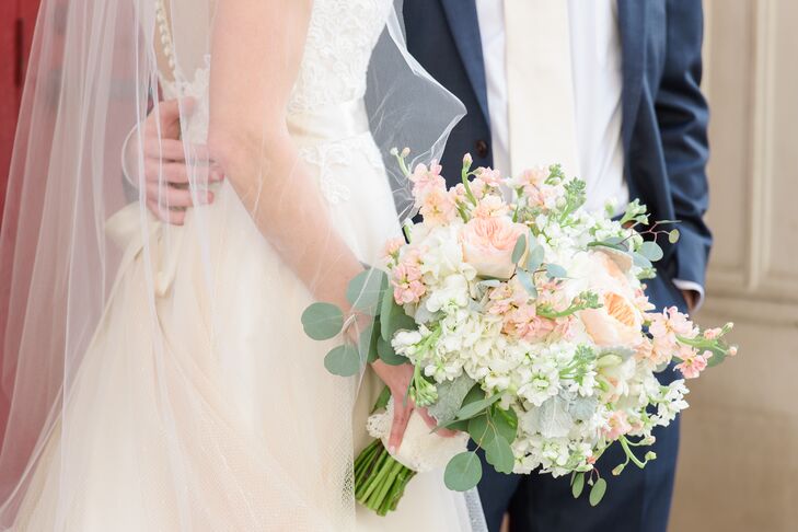 Blush and Green Bouquet With Eucalyptus Leaves
