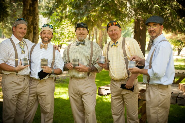 Groom with Groomsmen Wearing Suspenders