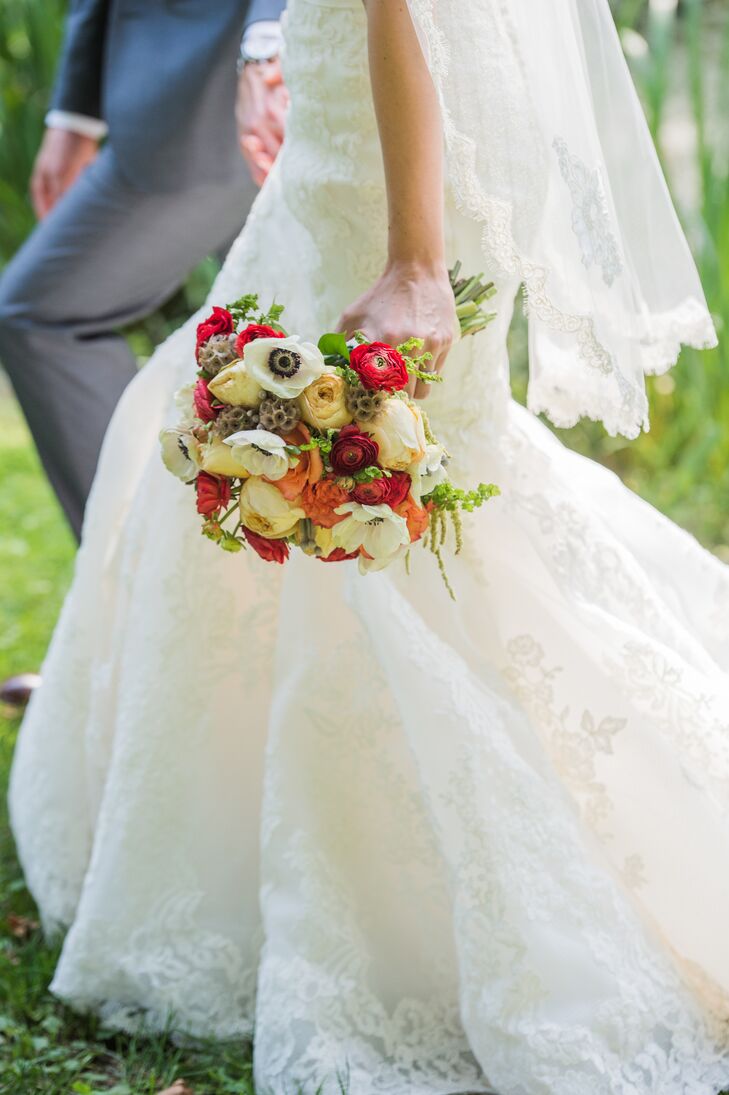 Bride Carrying Colorful Floral Bouquet