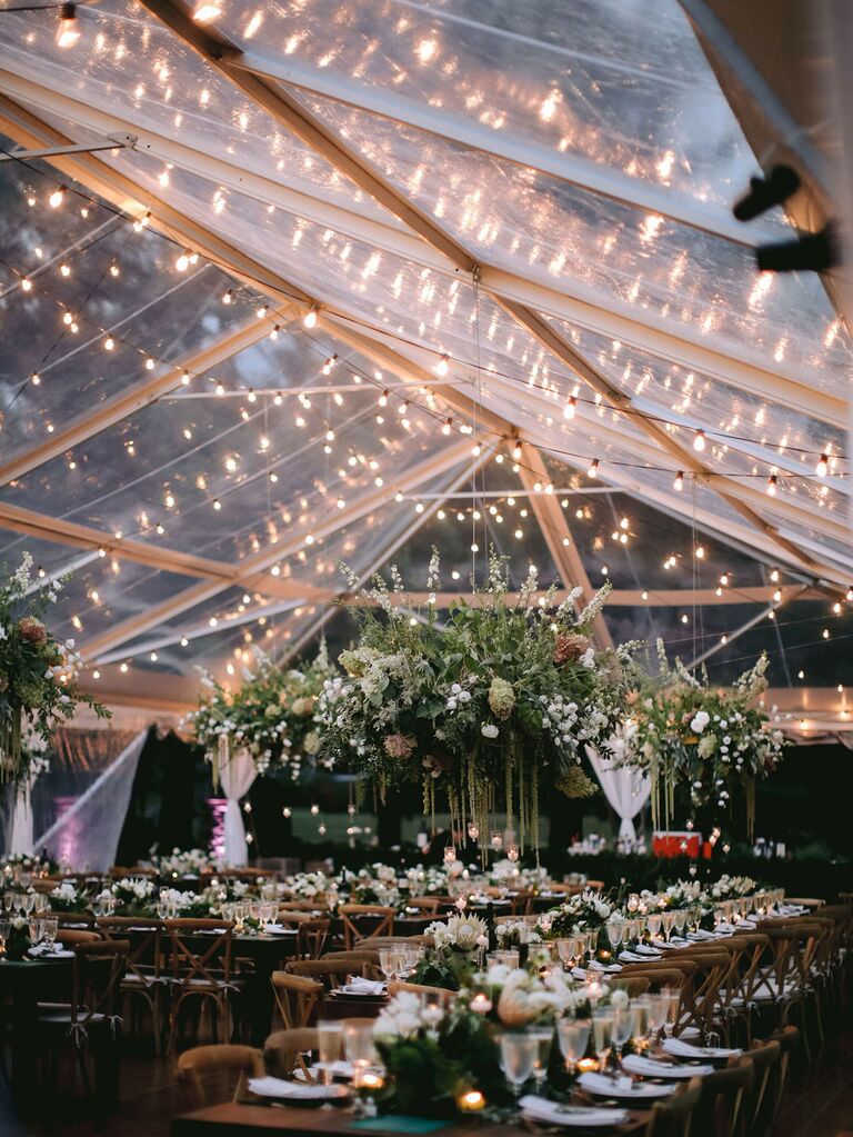 Clear top wedding tent with string lights