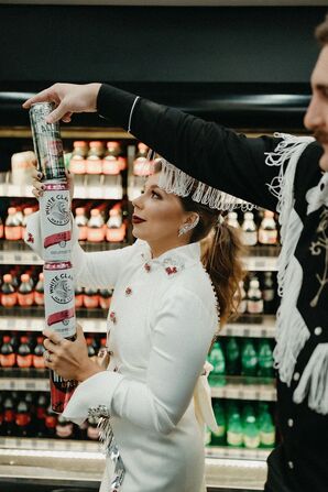 Couple Buying White Claw Hard Seltzers During Las Vegas Vow Renewal