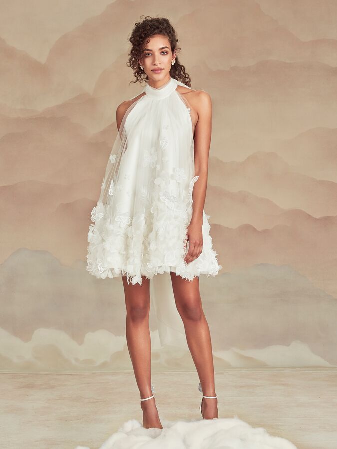 Ines Di Santo short halter dress with 3D flowers