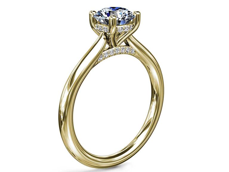 Details about   14K Gold Hidden Halo Engagement Rings Round Cut Three Row Wedding Ring for women 