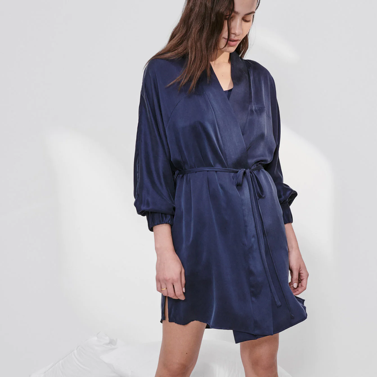 Washable silk robe from Lunya for a cozy 12th wedding anniversary gift