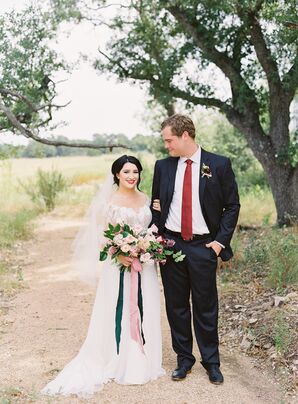 Long-Sleeve, Lace A-Line Gown with Illusion Neckline