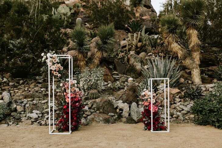 Desert Ceremony with Cacti, Stones and Red Flower Pillars
