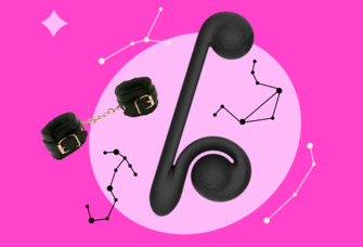 Two sex toys against a pink background