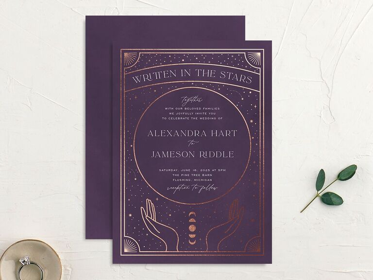 purple mystical wedding invitations for valentine's day