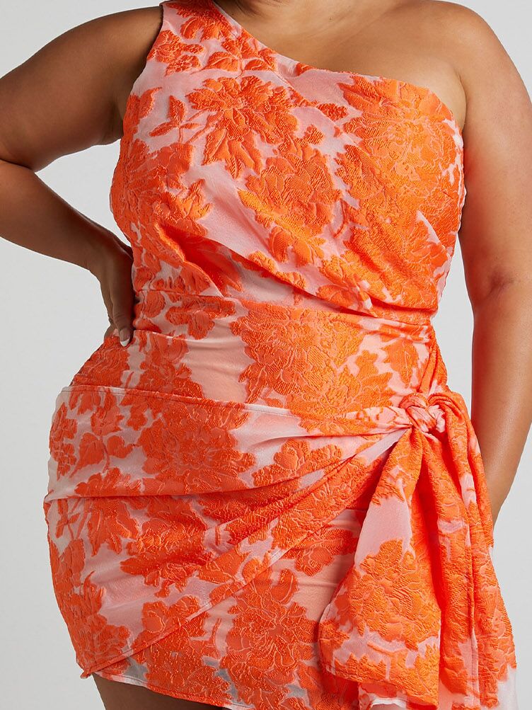 Orange floral print wrap mini dress from Showpo