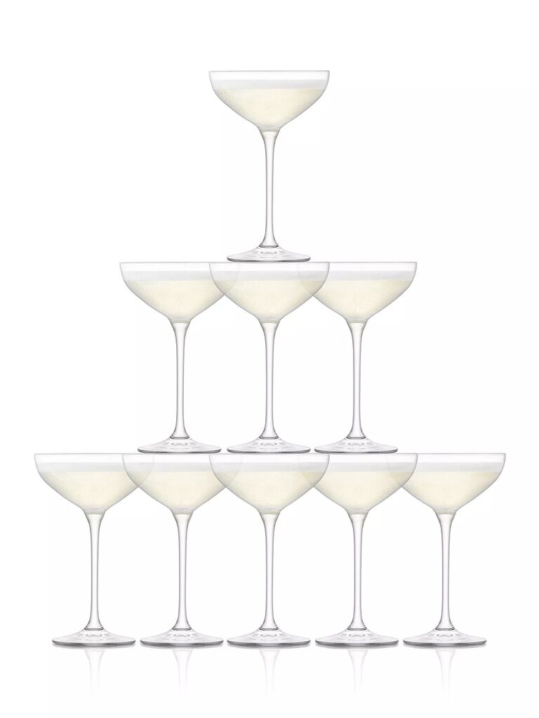Stacked champagne coupe with 10 glasses