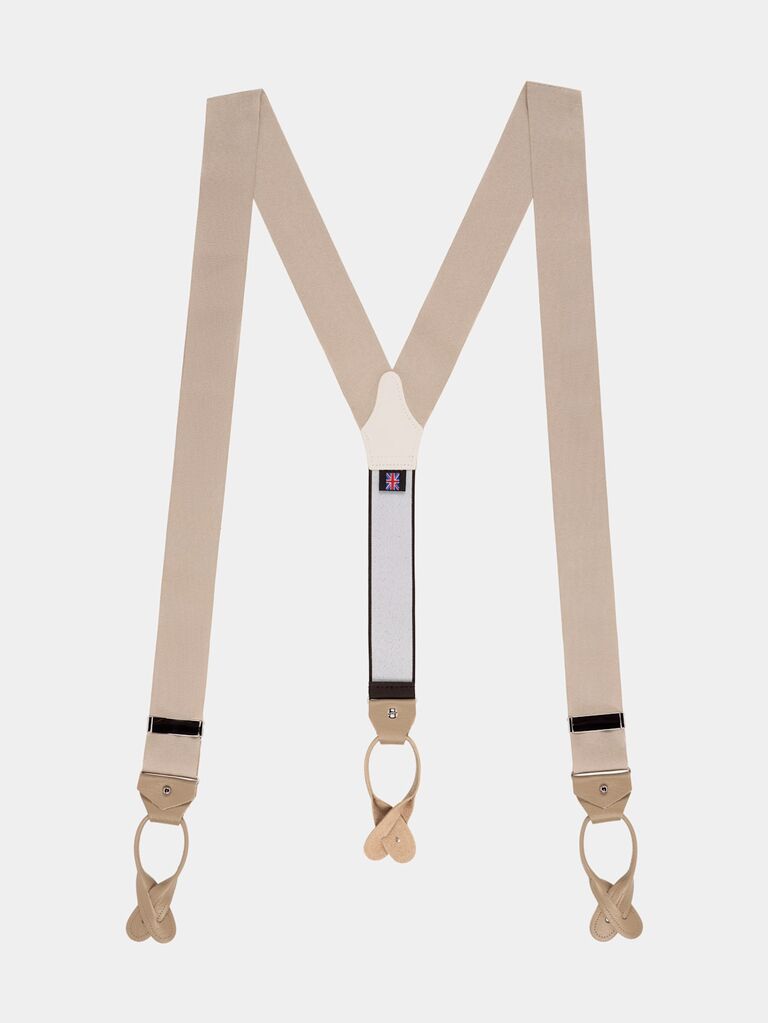 Light brown suspenders for a casual wedding by Suitsupply. 